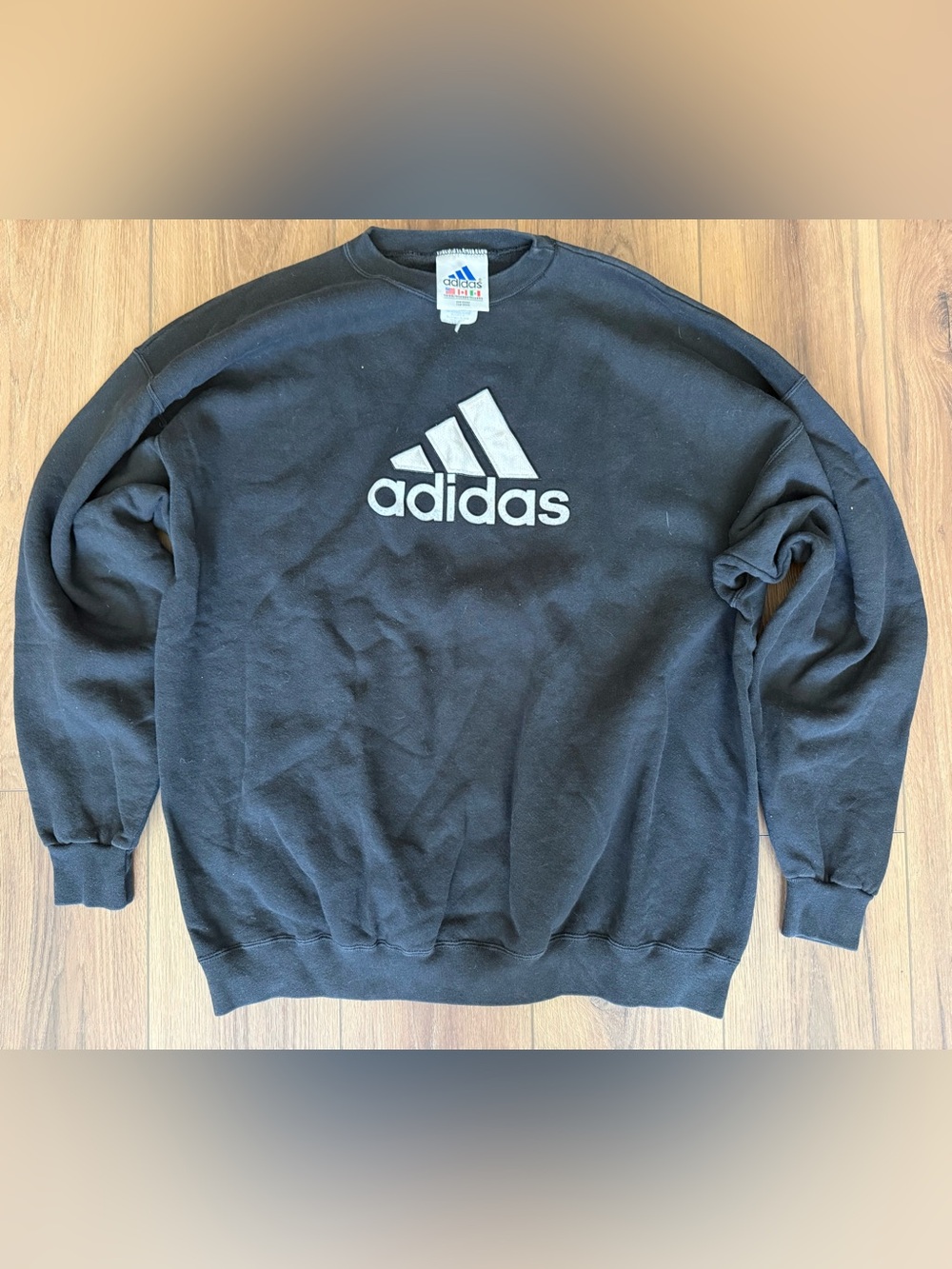 Vintage 90s XXL Adidas Trefoil Spell Out Crewneck Sweatshirt USA Made Black